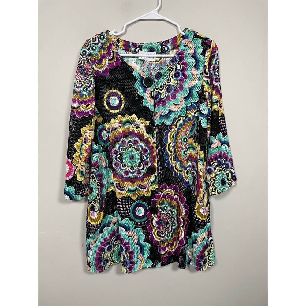 Joseph Ribkoff Mandala Print Colorful Lightweight Knit Jacket Size 8 NWT Artsy
